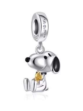 Sterling Silver snoopy and Woodstock Charm Pendant with Gold Accent